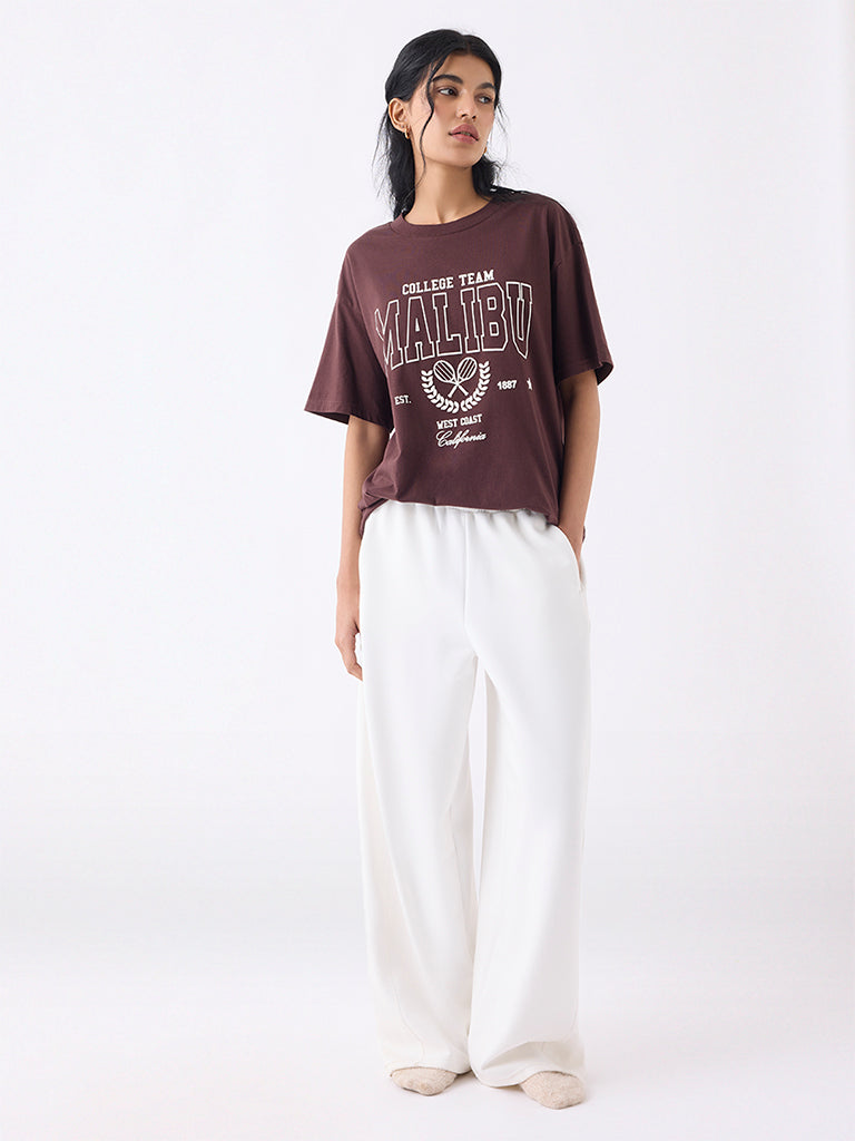 Superstar Dark Brown Typographic Cotton T-Shirt