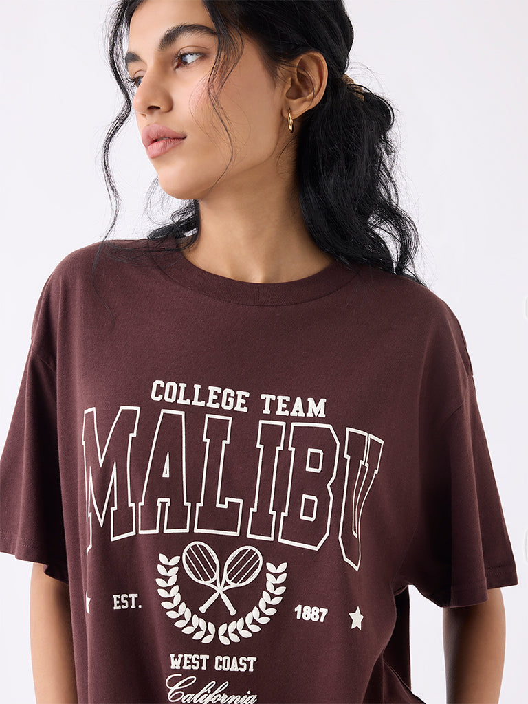 Superstar Dark Brown Typographic Cotton T-Shirt