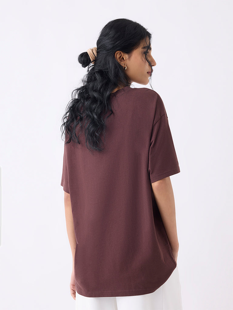 Superstar Dark Brown Typographic Cotton T-Shirt