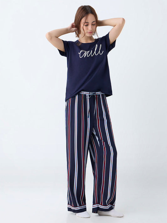 Wunderlove Navy Striped High-Rise Pants