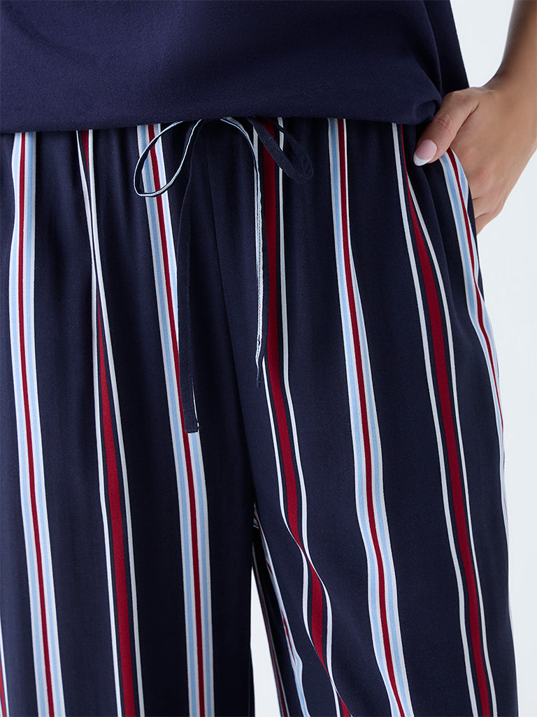 Wunderlove Navy Striped High-Rise Pants