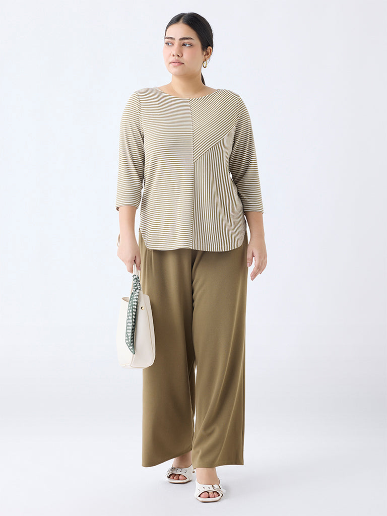 Gia Beige Stripe Patterned T-Shirt