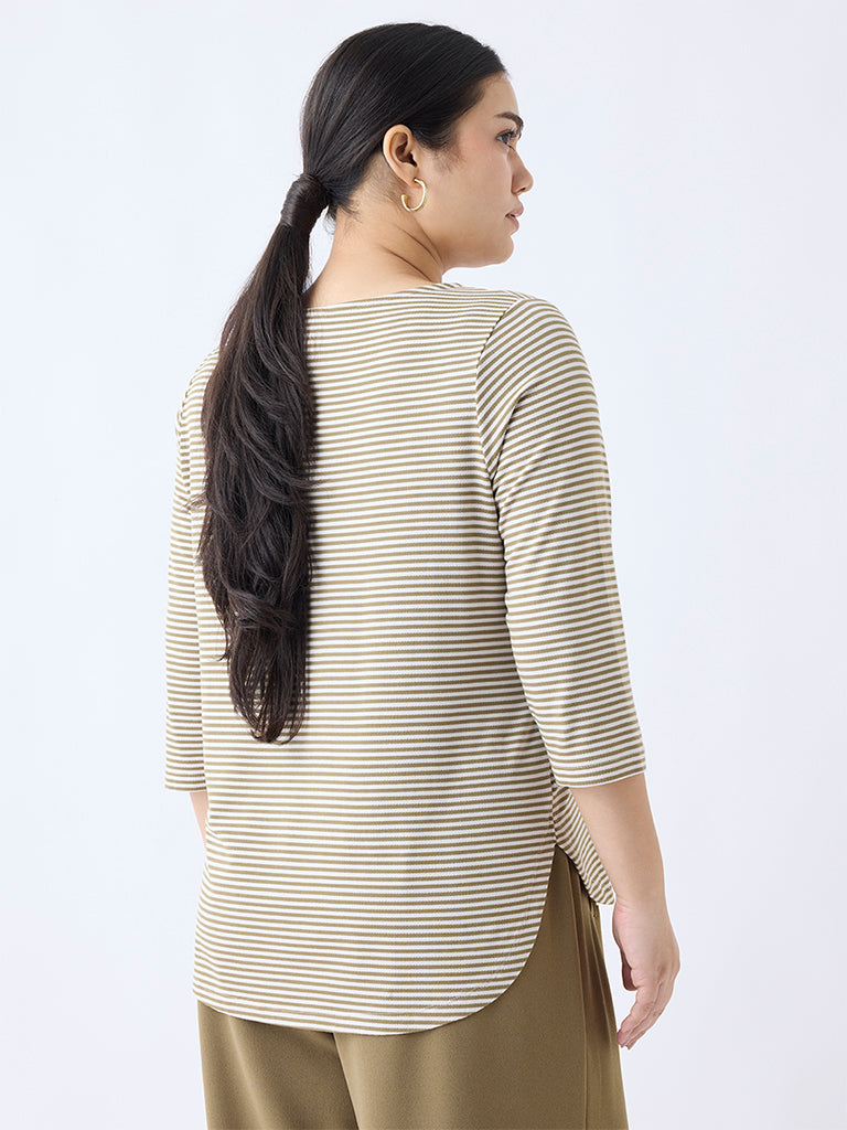 Gia Beige Stripe Patterned T-Shirt