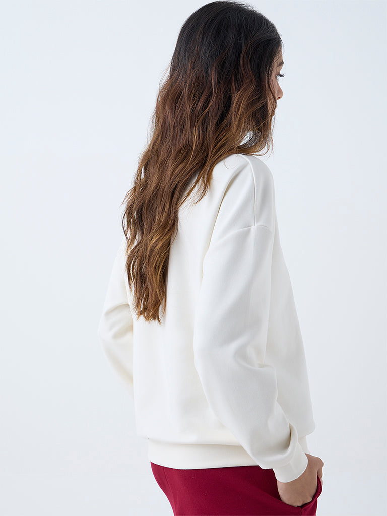 Studiofit Off-White Solid Sweatshirt