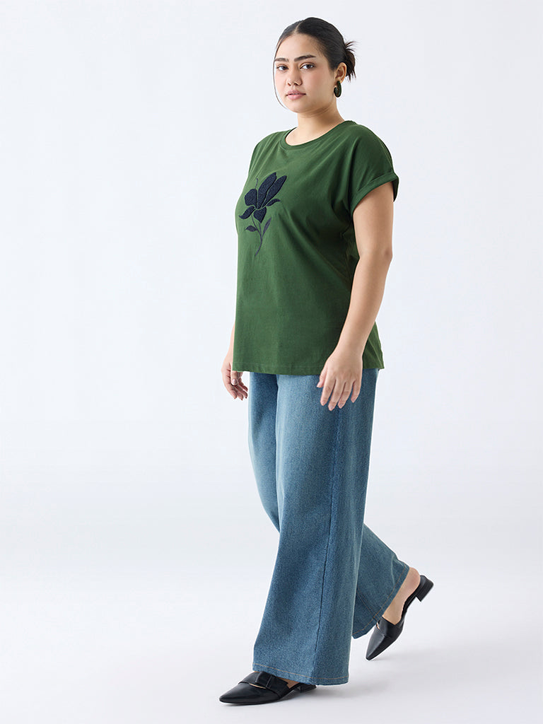 Gia Olive Floral Patterned T-Shirt
