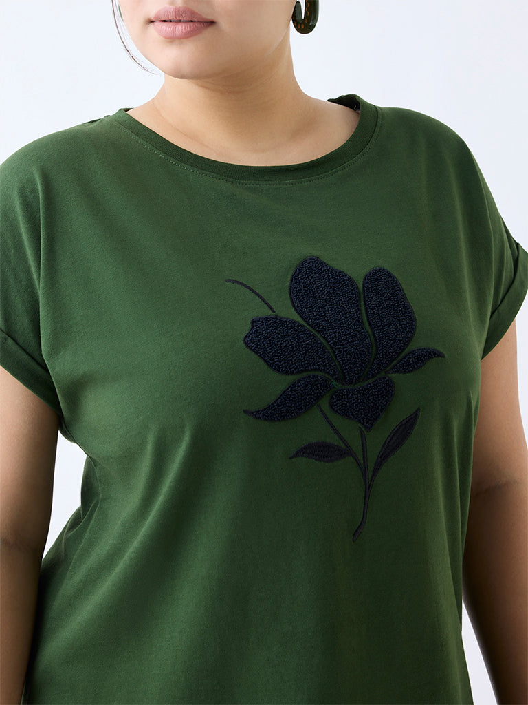 Gia Olive Floral Patterned T-Shirt
