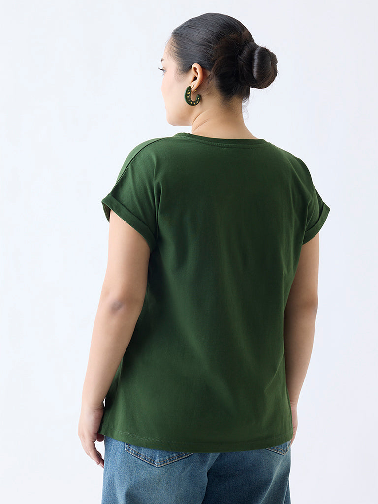Gia Olive Floral Patterned T-Shirt