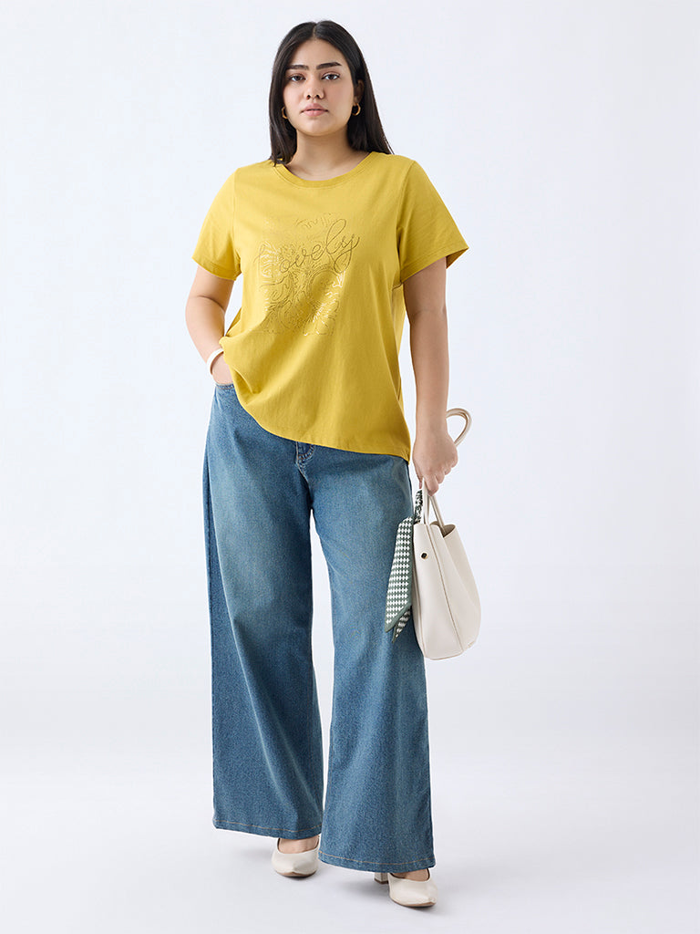 Gia Mustard Printed Cotton T-Shirt
