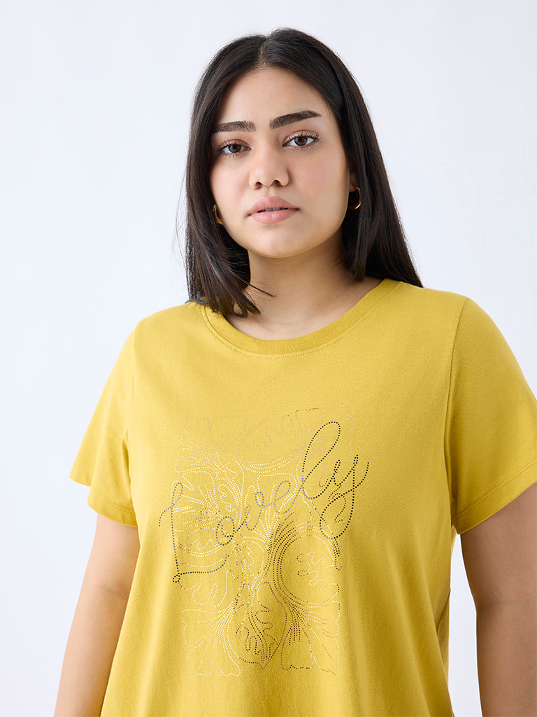 Gia Mustard Printed Cotton T-Shirt