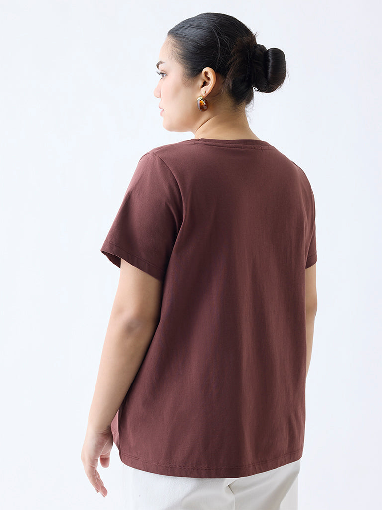 Gia Brown Typographic Cotton T-Shirt