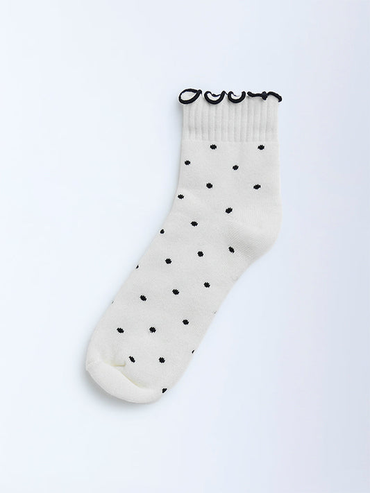 Superstar White Polka Dotted Cotton-Blend Socks