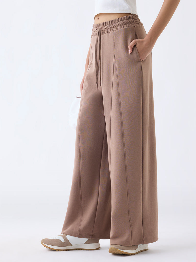 Studiofit Brown Solid High-Rise Track Pants