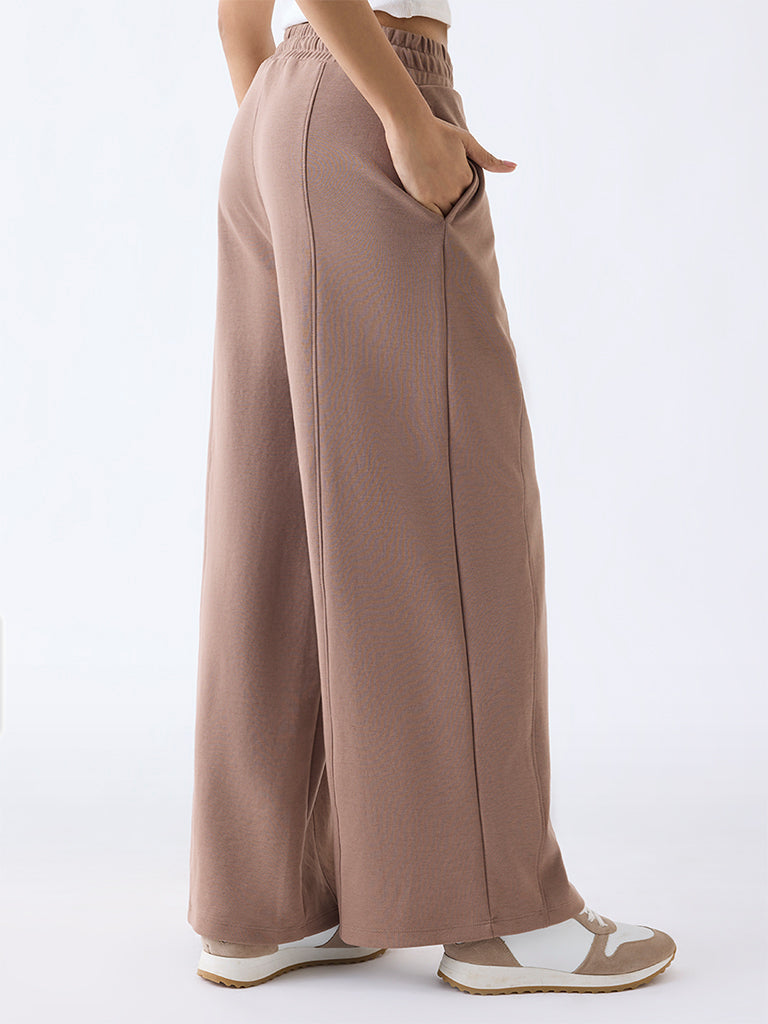 Studiofit Brown Solid High-Rise Track Pants