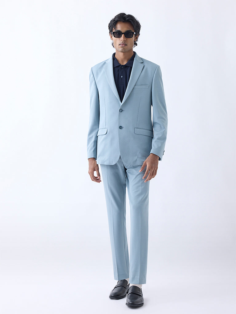 WES Formals Light Teal Slim-Fit Blazer