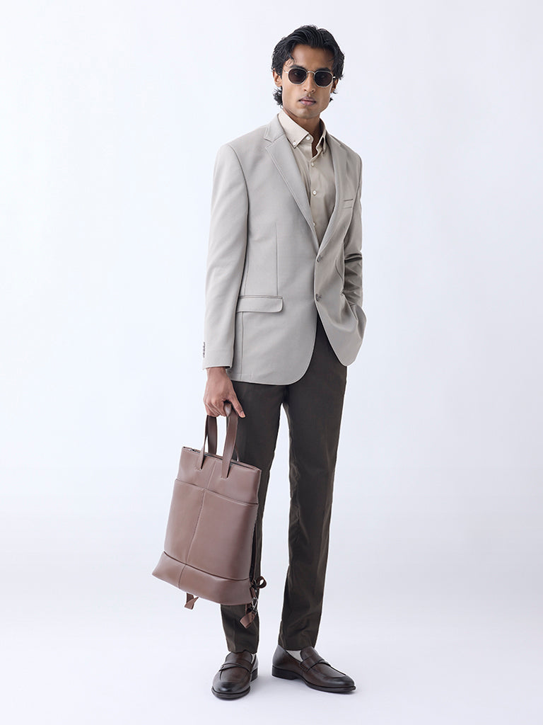 WES Formals Taupe Slim-Fit Blazer