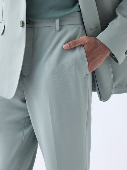 WES Formals Sage Slim-Tapered Fit Mid-Rise Trousers