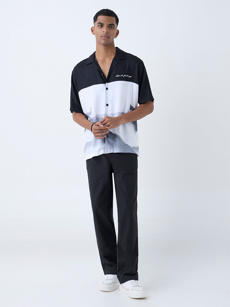 Nuon Black Colour Block Relaxed-Fit Shirt