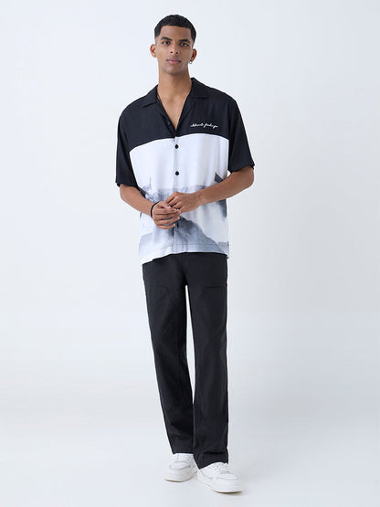 Nuon Black Colour Block Relaxed-Fit Shirt