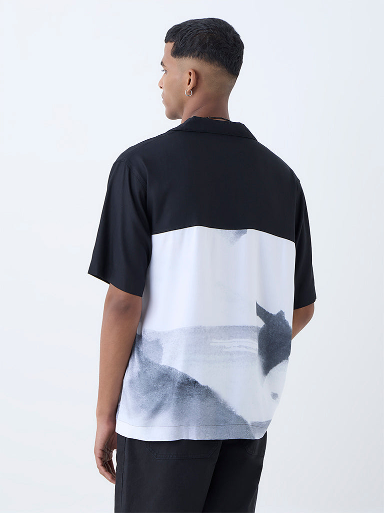 Nuon Black Colour Block Relaxed-Fit Shirt