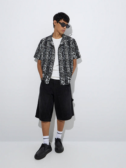 Nuon Black Paisley Printed Relaxed-Fit Cotton-Blend Shirt