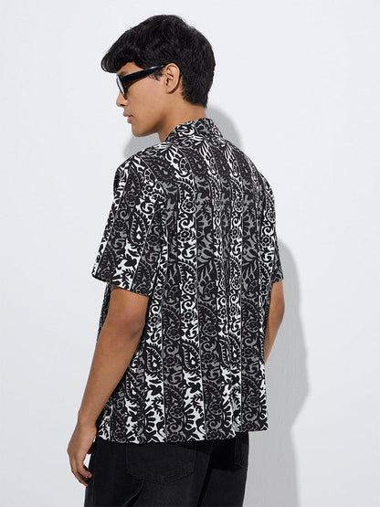 Nuon Black Paisley Printed Relaxed-Fit Cotton-Blend Shirt