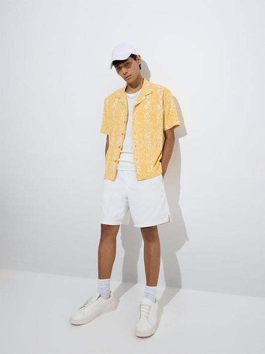 Nuon Yellow Paisley Design Relaxed-Fit Cotton-Blend Shirt