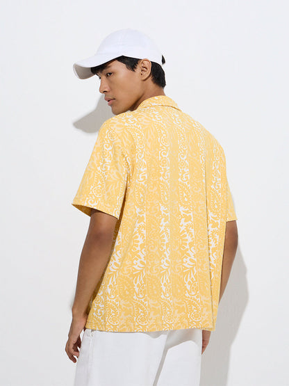 Nuon Yellow Paisley Design Relaxed-Fit Cotton-Blend Shirt