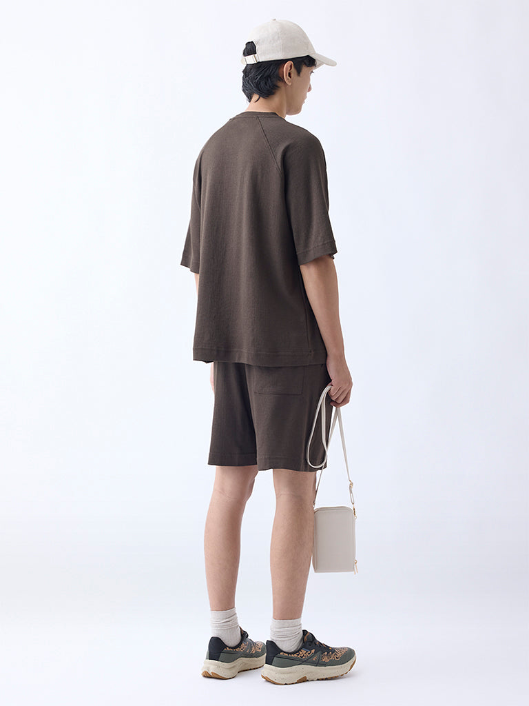 Studiofit Dark Brown Relaxed-Fit Cotton-Blend T-Shirt