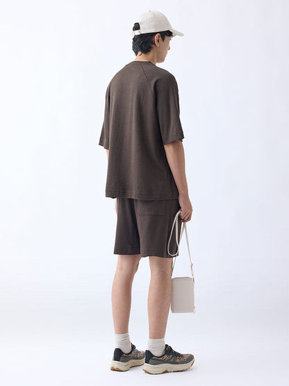 Studiofit Dark Brown Relaxed-Fit Cotton-Blend T-Shirt