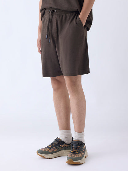 Studiofit Brown Solid Relaxed-Fit Mid-Rise Shorts