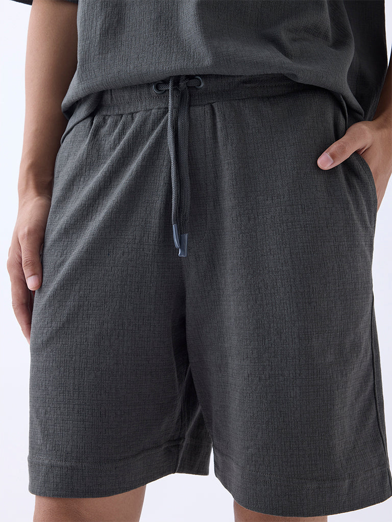 Studiofit Dark Grey Relaxed-Fit Mid-Rise Cotton-Blend Shorts
