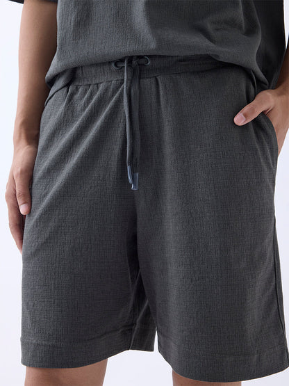 Studiofit Dark Grey Relaxed-Fit Mid-Rise Cotton-Blend Shorts