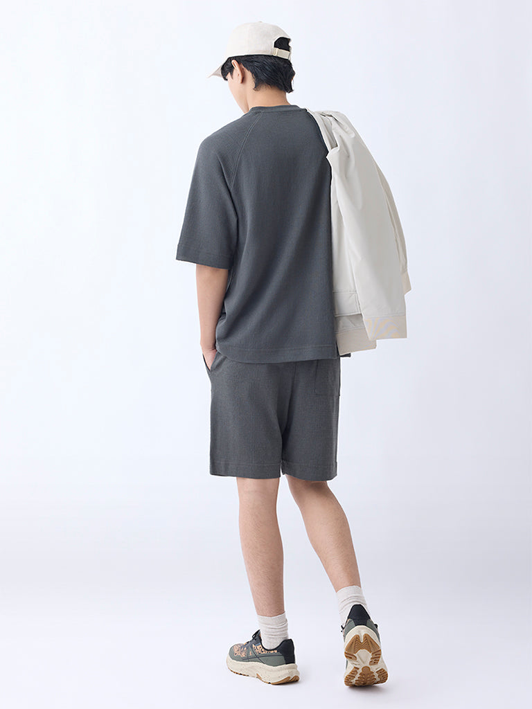 Studiofit Dark Grey Relaxed-Fit Mid-Rise Cotton-Blend Shorts