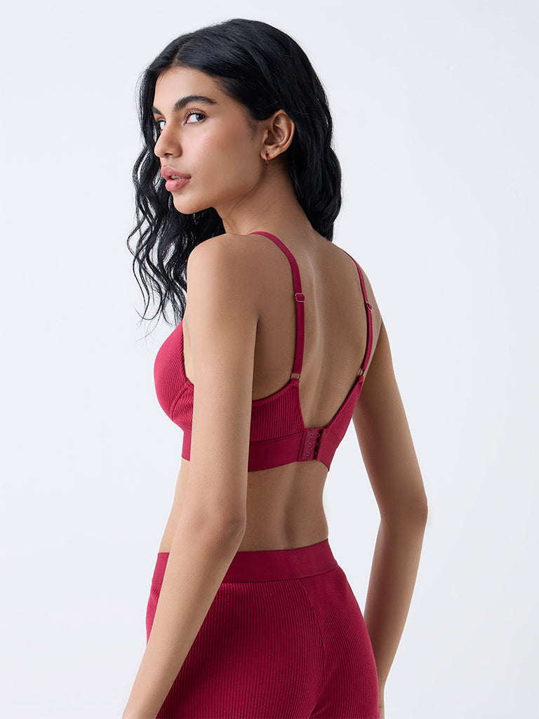 Superstar Red Ribbed-Textured Padded Bra