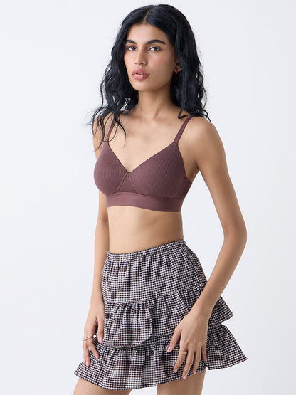 Superstar Brown Ribbed-Textured Padded Bra