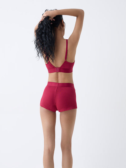 Superstar Red Ribbed-Textured Boy Shorts Briefs