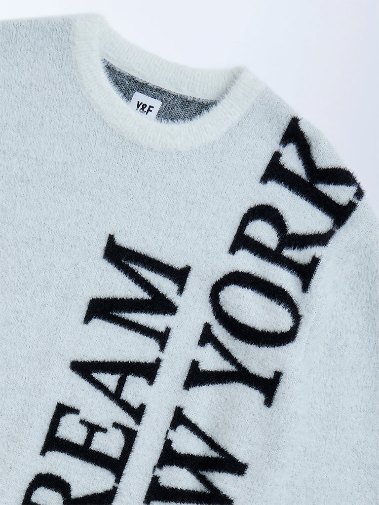 Y&F Kids Light Grey Text Detailed Sweater