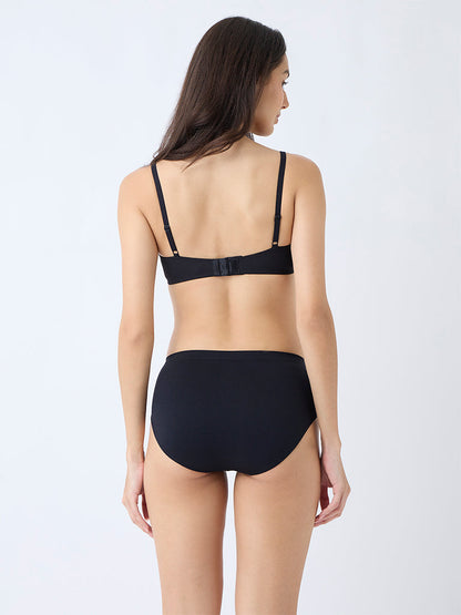 Wunderlove Black Ribbed-Textured Padded Bra