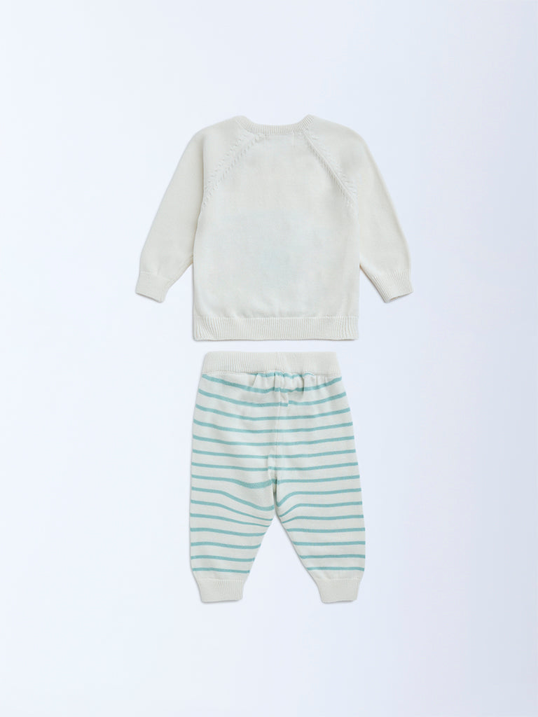 HOP Baby Off-White Cotton Sweater and Joggers Set