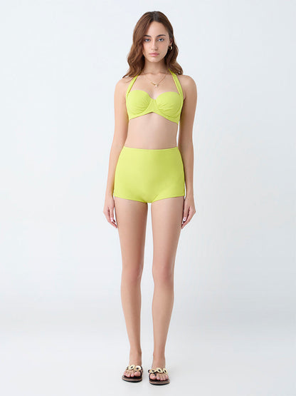 Wunderlove Swimwear Lime Solid High-Waist Shorts Briefs