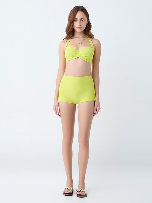Wunderlove Swimwear Lime Solid High-Waist Shorts Briefs