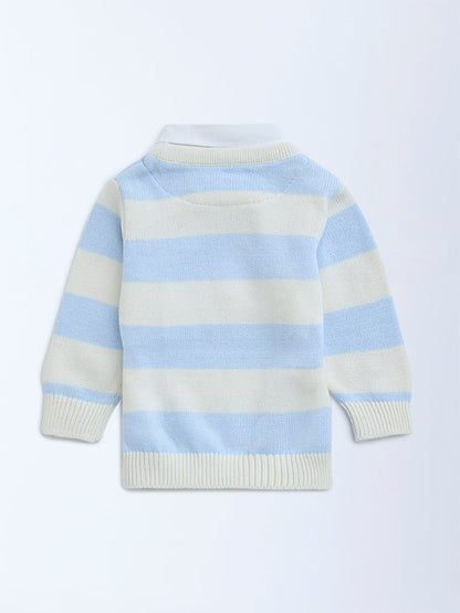 HOP Baby Blue Striped Cotton Sweater