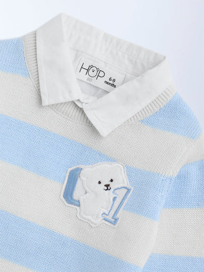 HOP Baby Blue Striped Cotton Sweater