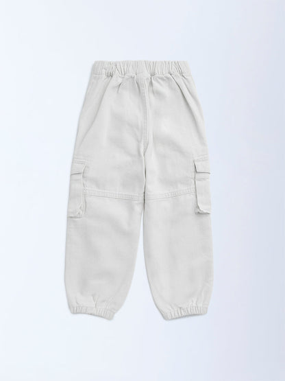 HOP Kids White Jogger-Style Relaxed-Fit High-Rise Jeans