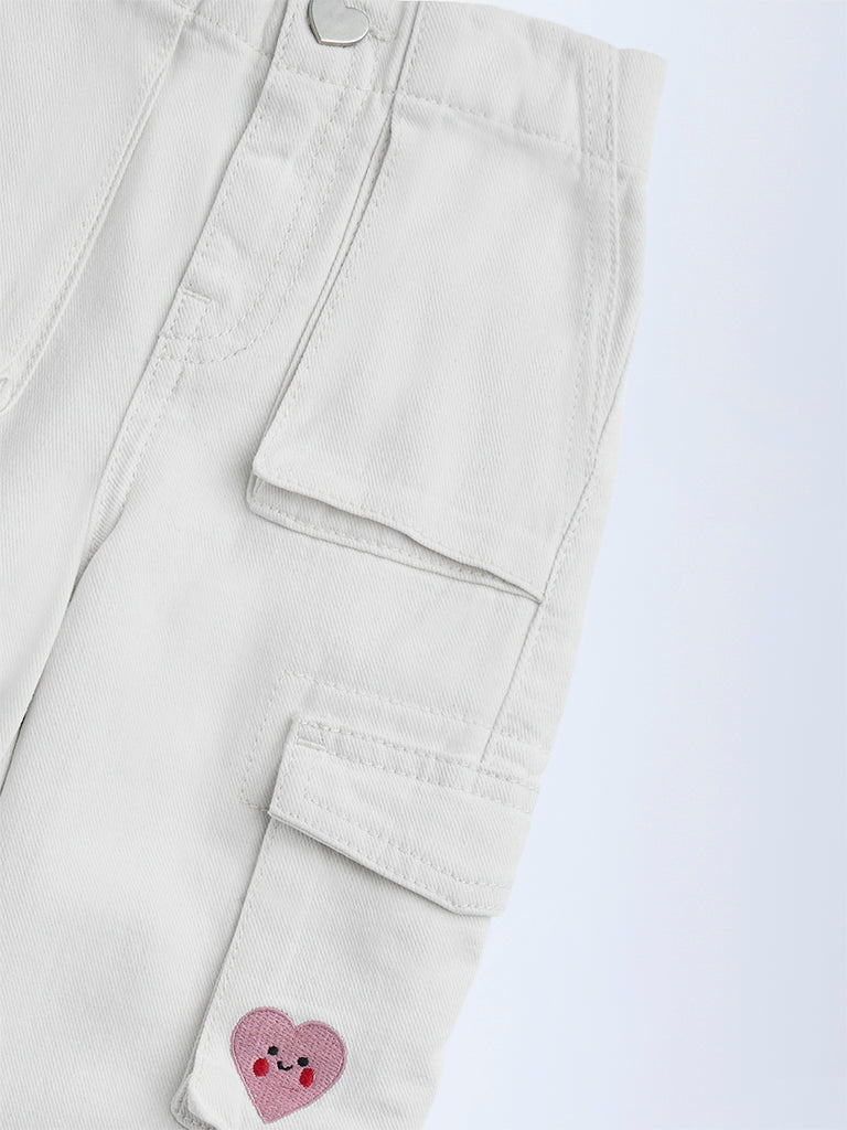 HOP Kids White Jogger-Style Relaxed-Fit High-Rise Jeans