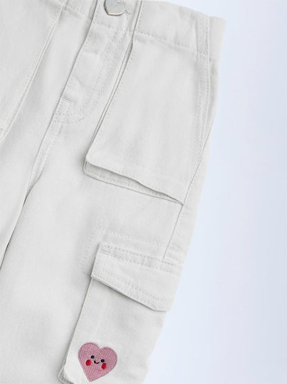 HOP Kids White Jogger-Style Relaxed-Fit High-Rise Jeans