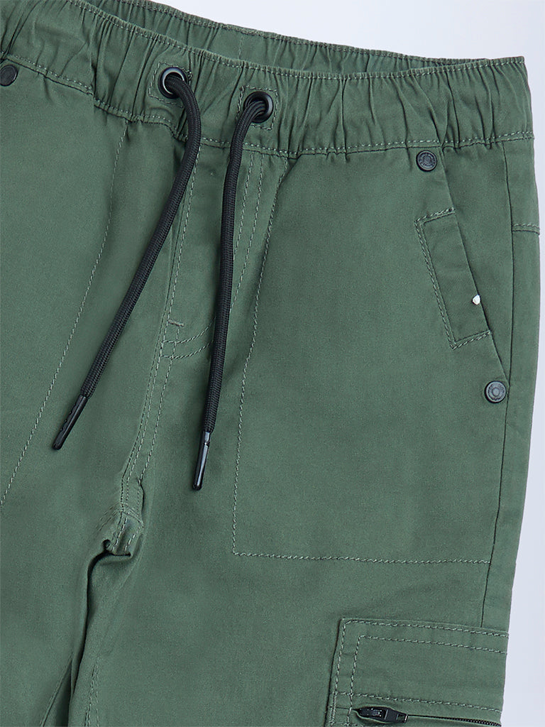 HOP Kids Olive Mid-Rise Cotton Joggers