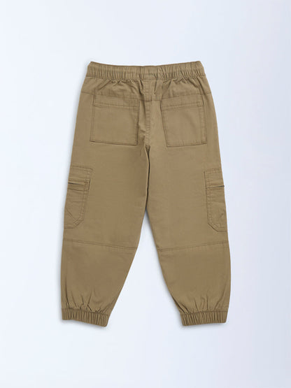 HOP Kids Beige Mid-Rise Cotton-Blend Joggers