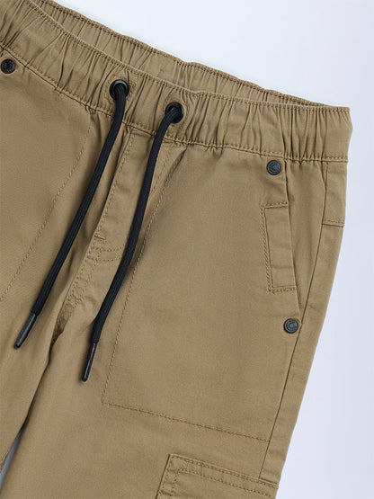 HOP Kids Beige Mid-Rise Cotton-Blend Joggers