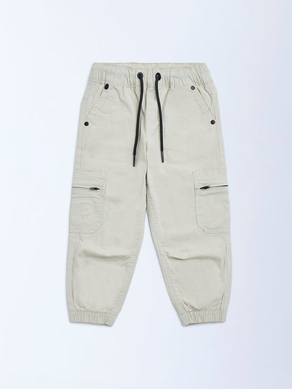 HOP Kids Beige Mid-Rise Cotton Joggers